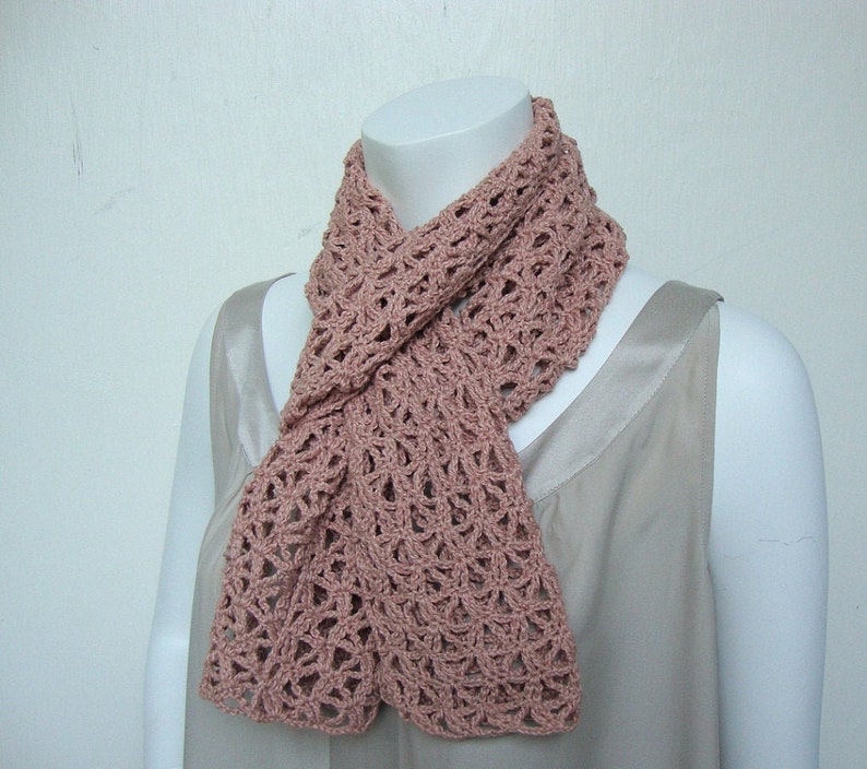 Crochet Scarf, Pink Hemp Cotton Scarf, Lace Scarf, Summer Scarf, Gift for Her, Mom Gift, Best Friend Gift, Hand Crocheted Scarf image 3