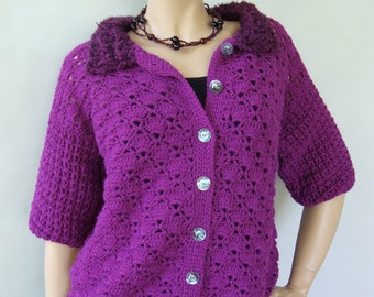 Cardigan Women, Crochet Cardigan, Cardigans for Women, Crochet Jacket, Alpaca Cardigan, Orchid Cardigan Sweater, Available in S/M and L/XL
