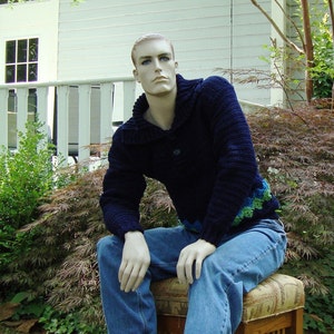 Crochet Men&#39;s Sweater, Blue Cotton Sweater, Crochet Sweater Pullover, Navy Blue Sweater, Gift for Him, Husband Gift, Available in M and L