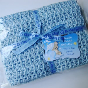 Crochet Baby Blue Blanket, Acrylic Baby Blanket, Baby Boy Gift, Baby Shower Gift, Available also a Pair of Mini Blankets for Little Fingers image 7