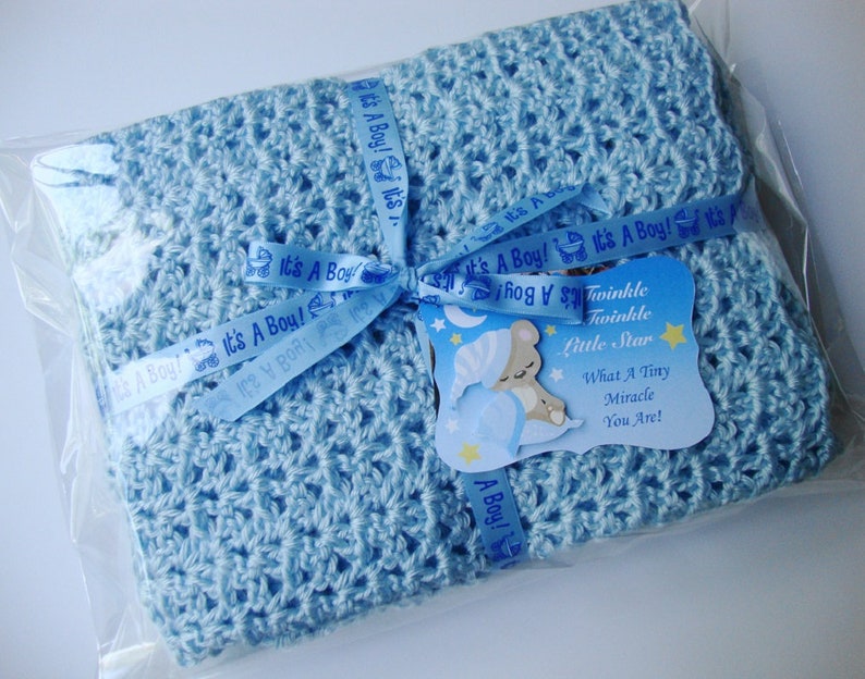 Crochet Baby Blue Blanket, Acrylic Baby Blanket, Baby Boy Gift, Baby Shower Gift, Available also a Pair of Mini Blankets for Little Fingers image 7