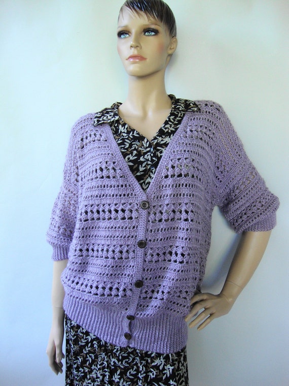 purple crochet cardigan
