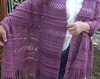 Crochet Summer Shawl, Lilac Purple Shawl, Summer Evening Wrap, Cotton Shawl, Hand-Crocheted Shawl, Easter Shawl, Fringed Shawl, Beach Shawl