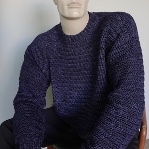 Men&#39;s Wool Sweater, Wool Sweater Men, Merino Wool Sweater, Navy Blue Sweater, Men&#39;s Crochet Sweater, Gift for Him, Dad Gift, Available L, XL