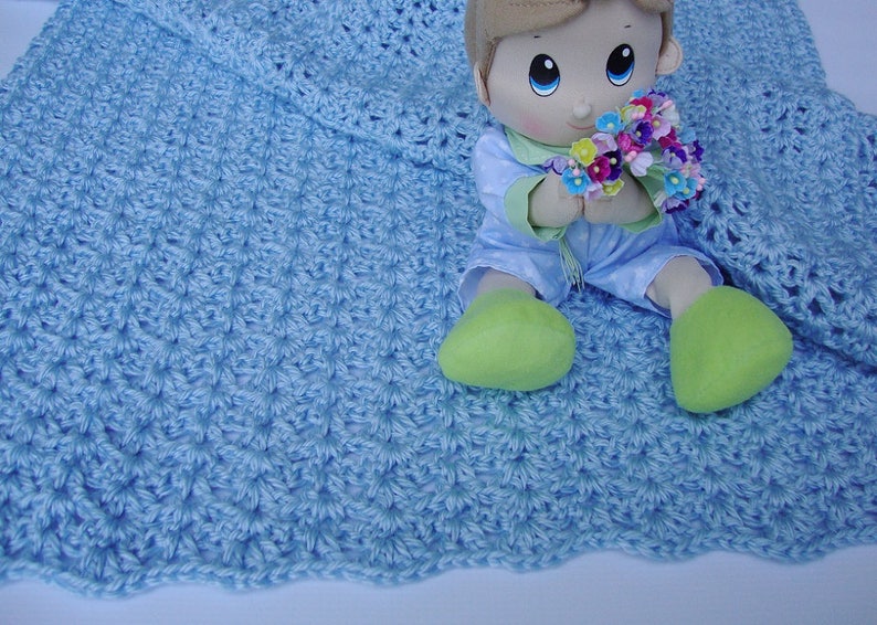Crochet Baby Blue Blanket, Acrylic Baby Blanket, Baby Boy Gift, Baby Shower Gift, Available also a Pair of Mini Blankets for Little Fingers image 6