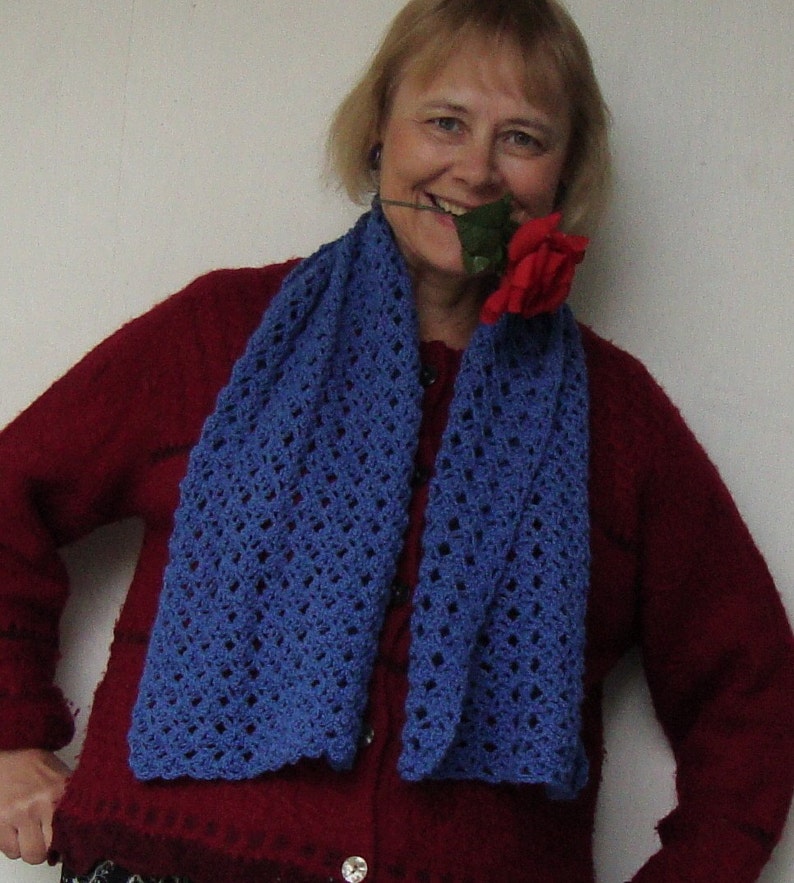 Crochet Scarf, Blue Alpaca Scarf, Scarves Women, Gifts for Her, Step Mother Gift, Mom Gift, Miss You Gift, Hand Crocheted Scarf image 1