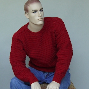 Sweater Men, Men's Red Wool Sweater, Holiday Sweater, Crochet Sweaters for Men, Gifts for Him, Husband Gift, Dad Gift, Available in M image 1