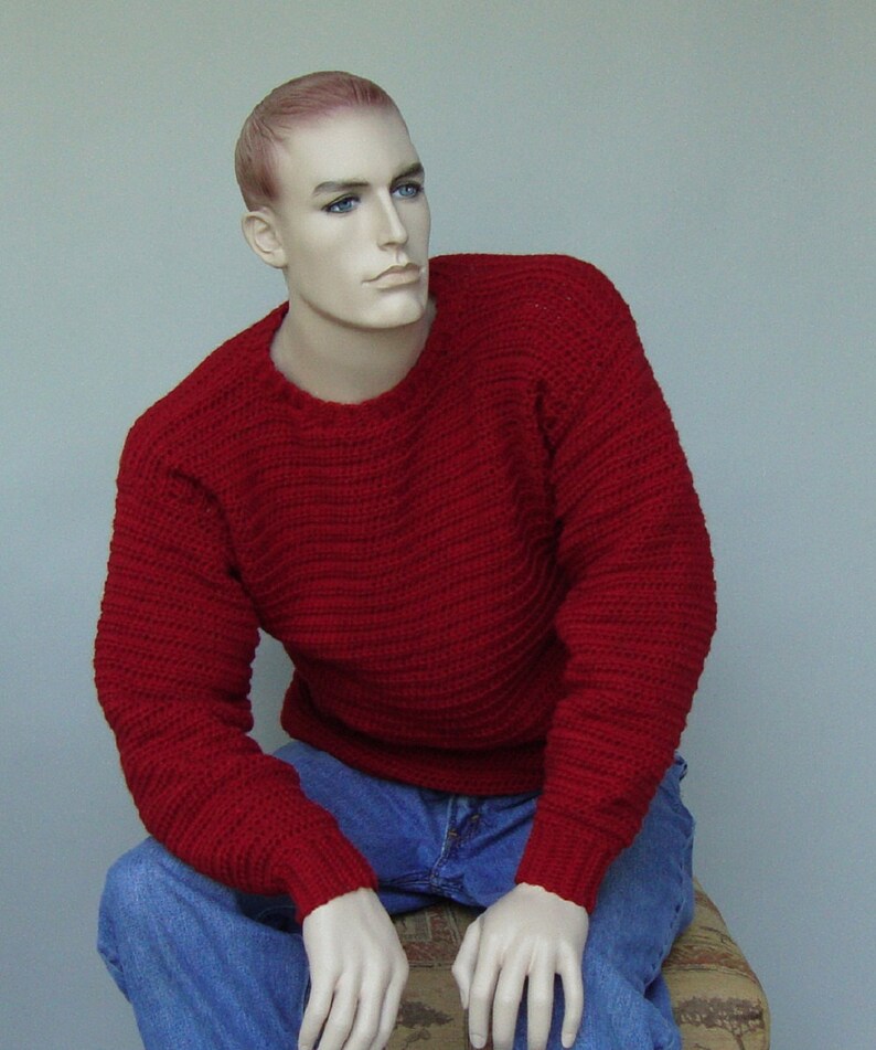 Sweater Men, Men's Red Wool Sweater, Holiday Sweater, Crochet Sweaters for Men, Gifts for Him, Husband Gift, Dad Gift, Available in M image 1