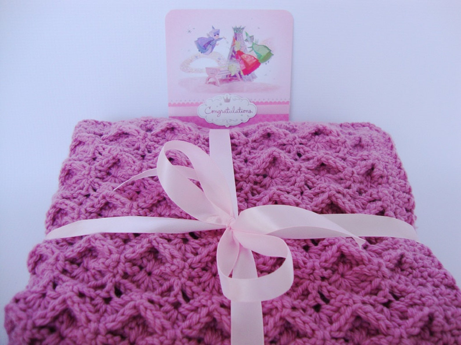 Crochet Baby Blanket Merino Wool, Pink Baby Blanket, Rose Baby Blanket