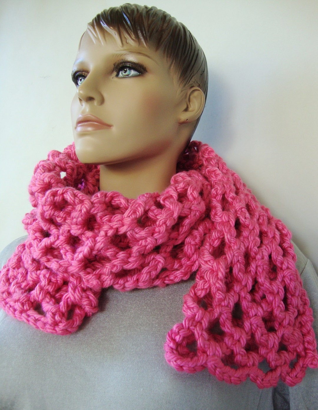 Scarves Women, Crochet Scarf, Hot Pink Chunky Scarf, Gift for Her