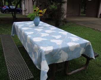 Calla Ocean Cotton Tablecloth: Blue Gray Floral Picnic Table Cover