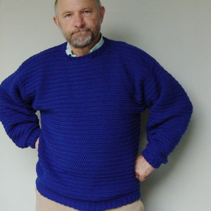 Sweater Men, Men's Wool Sweater, Men's Crochet Sweater, Crochet Sweater Men, Blue Sweater, Royal Blue Sweater, Gifts for Him, Available in M image 1