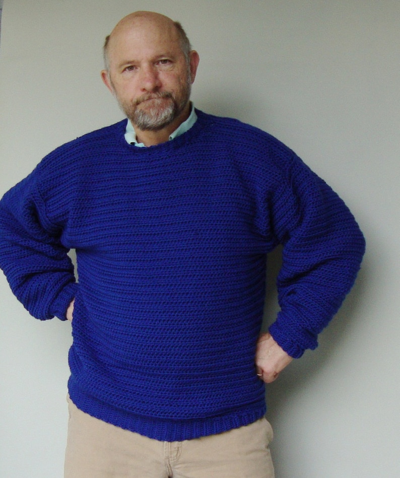 Sweater Men, Men's Wool Sweater, Men's Crochet Sweater, Crochet Sweater Men, Blue Sweater, Royal Blue Sweater, Gifts for Him, Available in M image 1