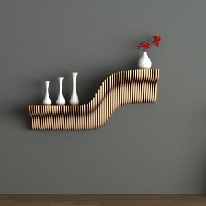 Large Parametric Shelf - Parametric Wavy Wooden Floating Shelves Wall Decor -Parametric Art Shelf - Floating Shelf Parametric Wall Unique