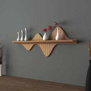 Parametric Wooden Wave Wall Art  - Parametric Wall Art Parametric Style Floating Shelf - Parametric Wavy Wooden Wall Decor - Sound Wavy Art