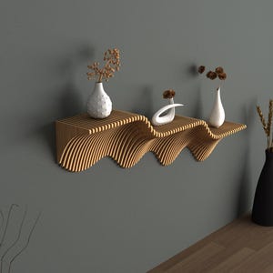Wooden Sound Wave Floating Shelf - New Design Large Wall Decor - Moder Wall Decor for Modern Rooms - Parametric Geometric Shelf - Wavy Art