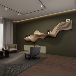 Parametric Wooden Wavy Wall Art  - Parametric Wavy Floating Shelf - Floating Shelf Parametric Wall Unique Decor - Parametric Wall Shelf