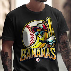 Plátano de béisbol divertido PNG: Diseño de mascota para camisetas (Descarga digital)