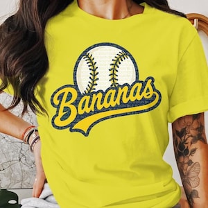 Funny Bananas PNG & SVG File, bananas with Navy Blue Stroke ,Funny Banana Playing Baseball, Bananas lovers Baseball SVG Sublimation.
