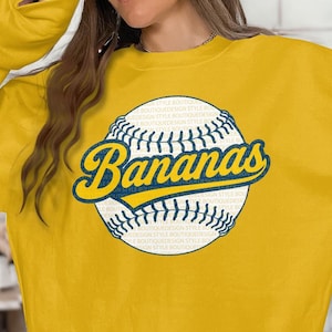 Funny Bananas PNG & SVG File, bananas with Navy Blue Stroke ,Funny Banana Playing Baseball, Bananas lovers Baseball SVG Sublimation.