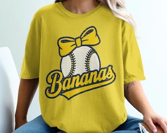 Funny Bananas Baseball Design: Coquette Bow PNG & SVG (Digital Download)