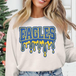 Eagles Drip PNG SVG, Blue Yellow School Spirit Sublimation, Team Graphic Tee Mug Tumbler Design, Eagles Mascot Game Day Digital Download.