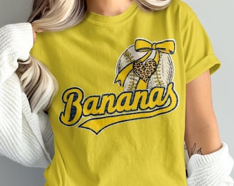 Bananas Baseball Coquette Bow PNG SVG: Game Day Mascot (Digital Download)