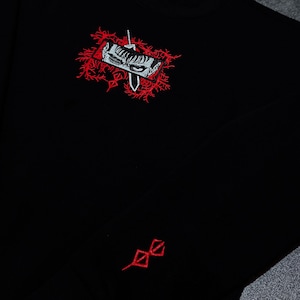 Unisex Berserk Guts Embroidered Hoodie, Anime Sweatshirt, Guts T-Shirt, Femto Gift, Berserk Merch, Behelit Sweatshirt, Berserk Fan Gift