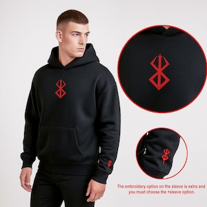 Bloody Berserk Embroidered Hoodie, Anime Sweatshirt, Guts T-Shirt, Femto Gift, Berserk Merch, Behelit Sweatshirt, Unique Berserk Fan Gift