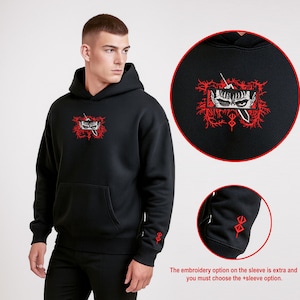 Unisex Berserk Guts Embroidered Hoodie, Anime Sweatshirt, Guts T-Shirt, Femto Gift, Berserk Merch, Behelit Sweatshirt, Berserk Fan Gift