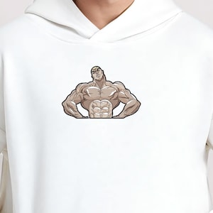 Gym Man Anime Embroidered Sweatshirt, Custom Fitness Hoodie, Workout-Inspired Apparel, Embroidered Gym Shirt, Perfect Gift for Anime Lovers