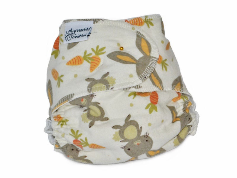 Bunny Rabbit One Size Cloth Diaper Fitted Flannel Diaper