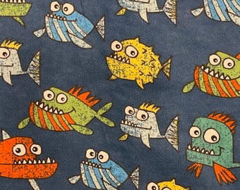 Fabric remnant destash, piranha monster fish 35”