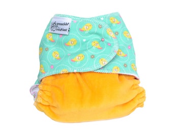 Cloth Diaper Fitted, One Size, Birds - Add Snaps or Hook and Loop