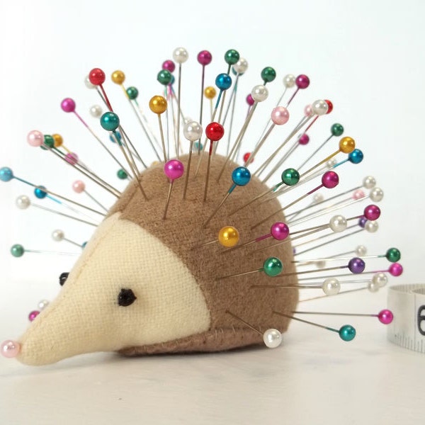 Pincushion, Hedgehog, upcycled wool, vintage, handmade, Calendula Chamomile