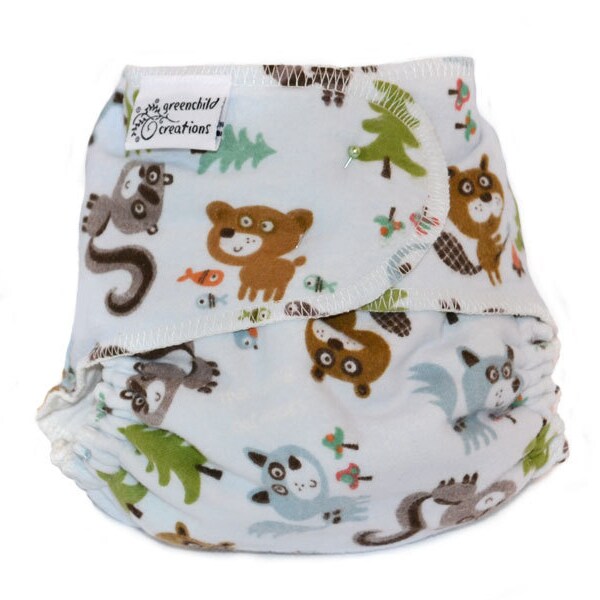 Forest Creatures One Size Fitted Cloth Diaper - Add Snaps, Hook and Loop, or Pins