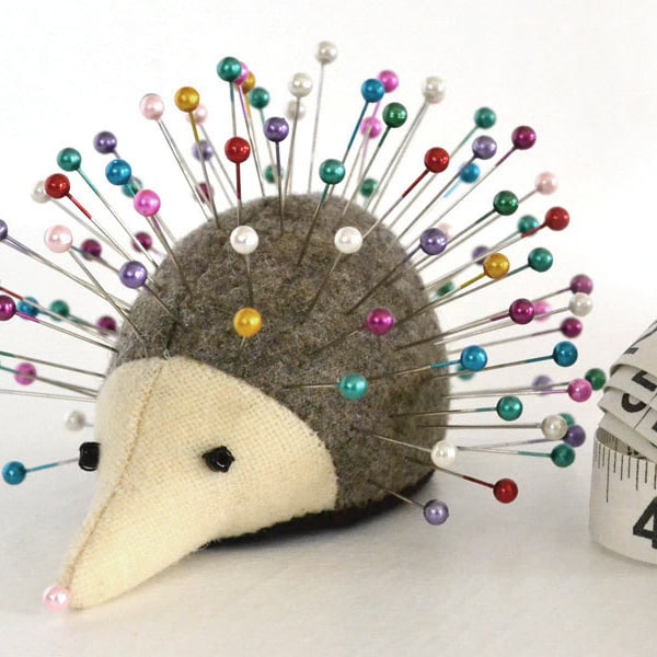 Pincushion, Hedgehog, upcycled wool, handmade, Rosemary Rue