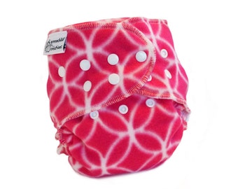 Cloth Diaper Cover OS, Fleece - Raspberry Pink, circles