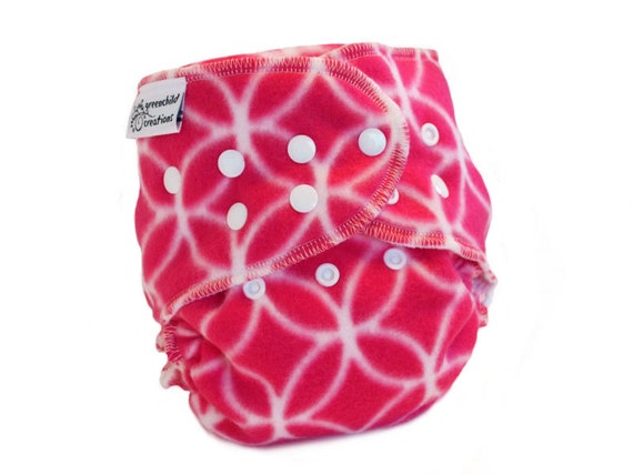 Cloth Diaper Cover OS, Fleece Raspberry Pink, Circles