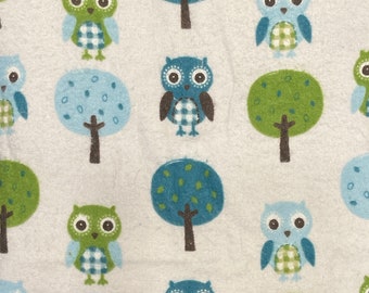 Fabric remnant destash, owls, trees, 34” pre-washed