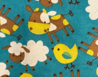 Fabric remnant destash, farm animals, cows, sheep, birds, 36” pre-washed