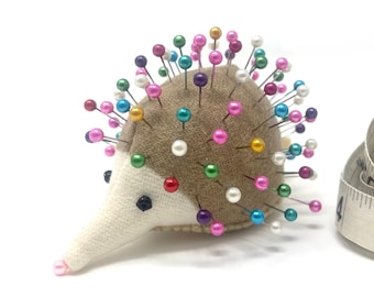 Hedgehog Pincushion handmade with upcycled wool, Calendula Chicory