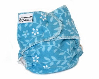 Cloth Diaper Fitted, One Size, Flowers, Flannel - Add Snaps or Hook and Loop