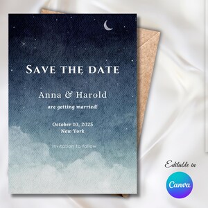 Save the Date Night Sky Wedding Printable Photo Frame - Canva Editable | Personalized | Digital Print | Wedding Card