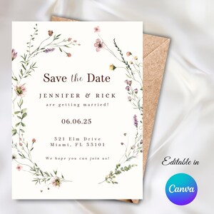 Save the Date Wedding Printable Floral Crown - Canva Editable | Personalized | Digital Print | Wedding Card