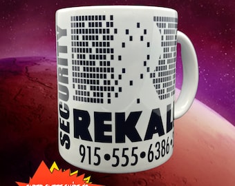 Total Recall Mug, Rekall Security, Ceramic Handled Mug, Coffee Cup, Mars, Movie quotes, Coffee Gift, Drinkware, Kuato Lives, Schwarzenegger