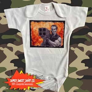 Commando Bodysuit, schwarzenegger baby, baby clothing, funny baby clothes, predator onesie, baby boy clothes, bodysuits, one piece, Stallone