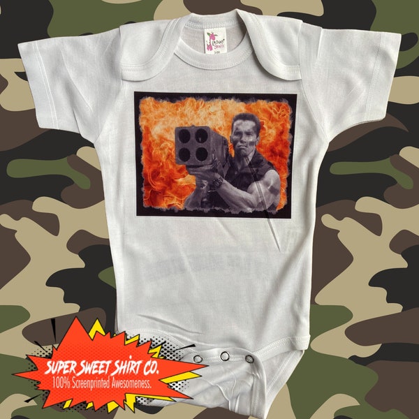 Commando Bodysuit, Arnold, baby shower gift, New Dad, New Mom, Expecting Mom Gift, Gender Neutral, baby Girl, baby boy, Terminator, Nursery