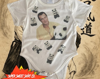 Steven Seagal Panda Baby Bodysuit - Funny Martial Arts Panda Outfit - Unique Baby Shower Gift
