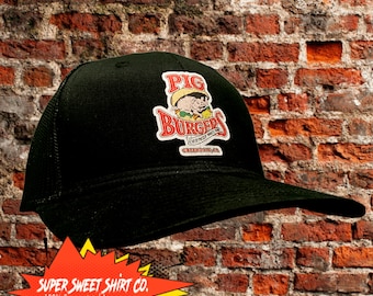 Pig Burgers Hat, Better Off Dead, Trucker Hat, 80s movie, mens baseball cap, Everybody wants some, gift for dad, cap flat bill